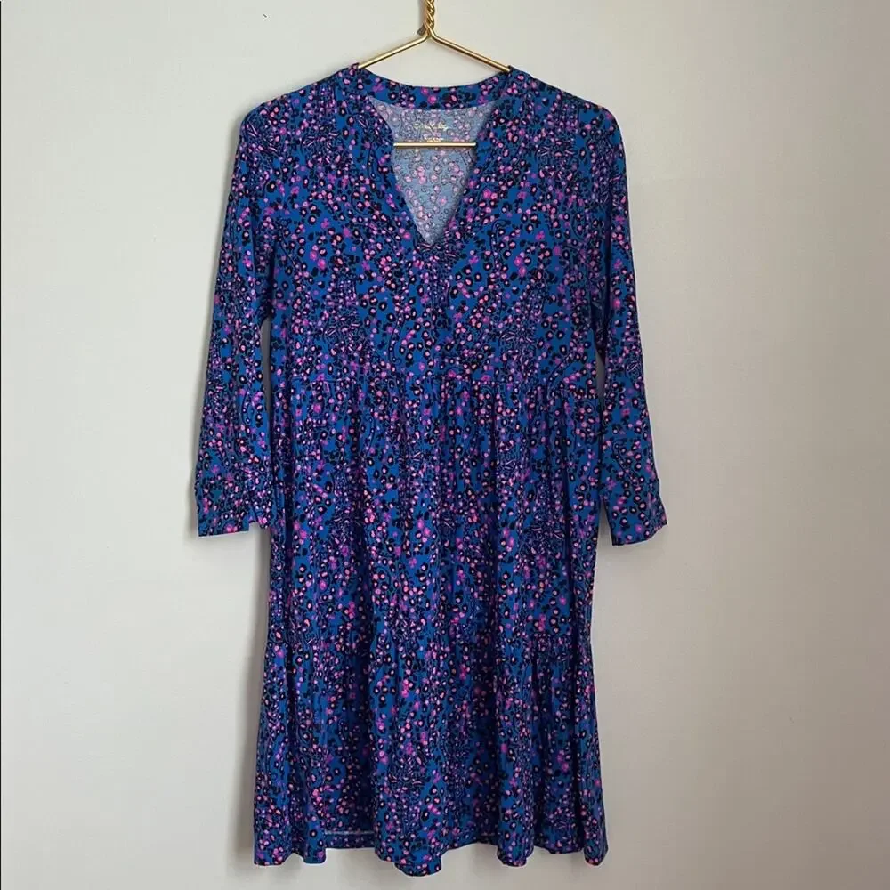 Lilly Pulitzer Alaina 3/4 Sleeve Dress Blue Flare in Growl and Prowl - Picture 2 of 13